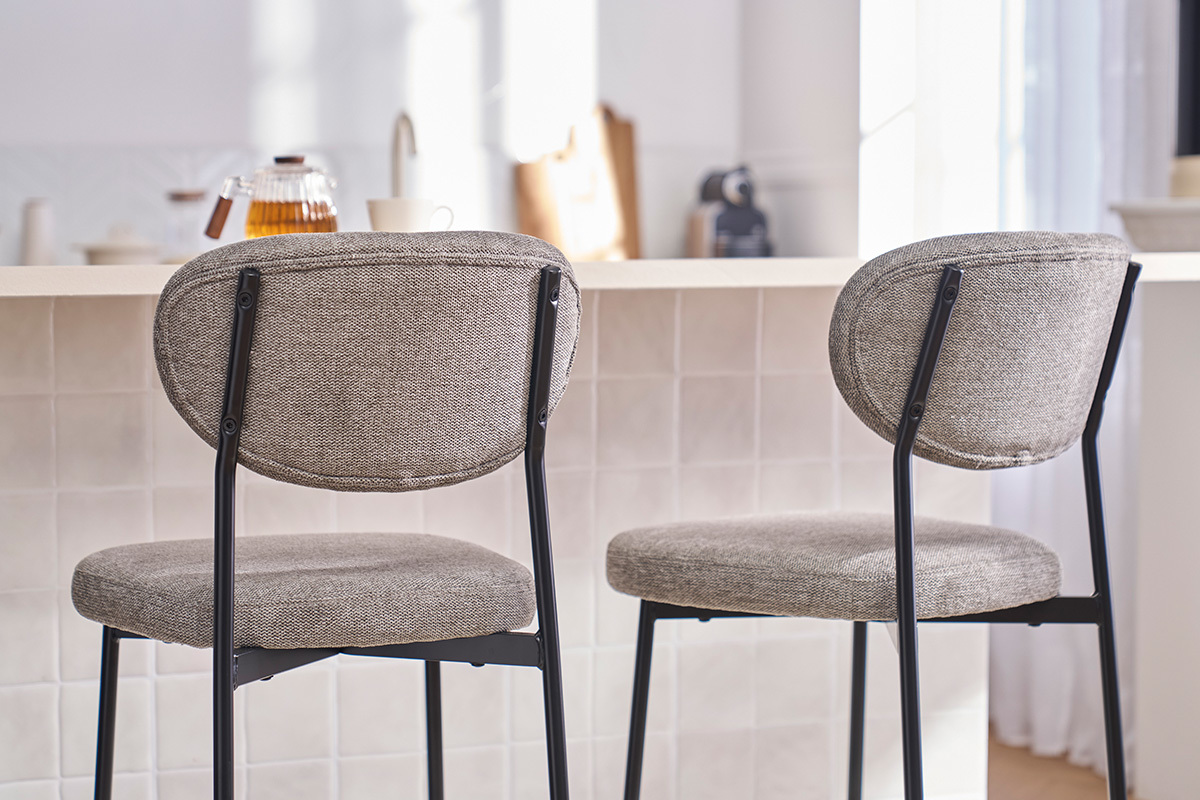 Taburetes de bar fijos de tela con efecto terciopelo texturizado de color gris claro H65 cm (juego de 2) BREKA