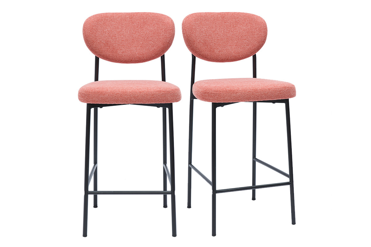 Taburetes de bar fijos de tela con efecto terciopelo texturizado terracota H65 cm (lote de 2) BREKA