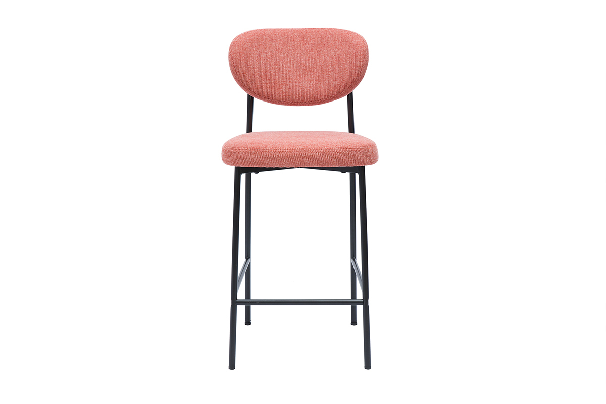 Taburetes de bar fijos de tela con efecto terciopelo texturizado terracota H65 cm (lote de 2) BREKA