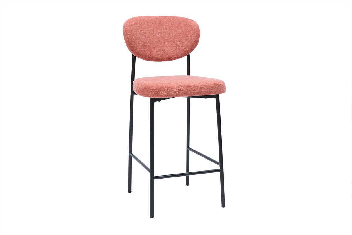 Taburetes de bar fijos de tela con efecto terciopelo texturizado terracota H65 cm (lote de 2) BREKA