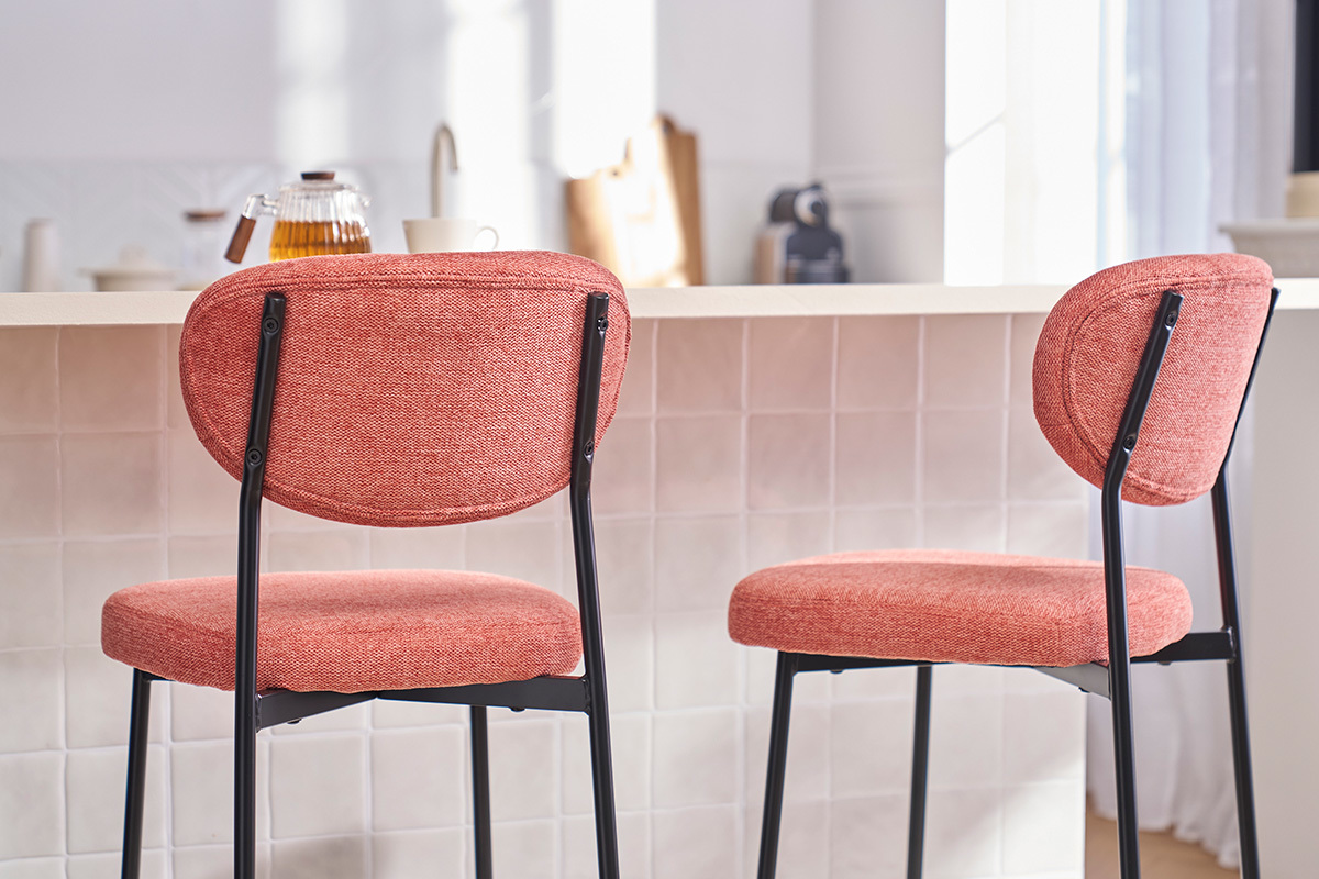 Taburetes de bar fijos de tela con efecto terciopelo texturizado terracota H65 cm (lote de 2) BREKA