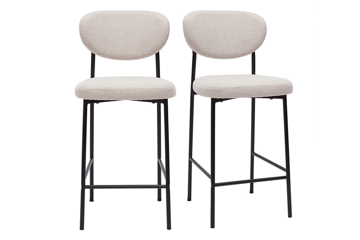 Taburetes de bar fijos de terciopelo texturizado beige de 65 cm de altura (juego de 2) BREKA