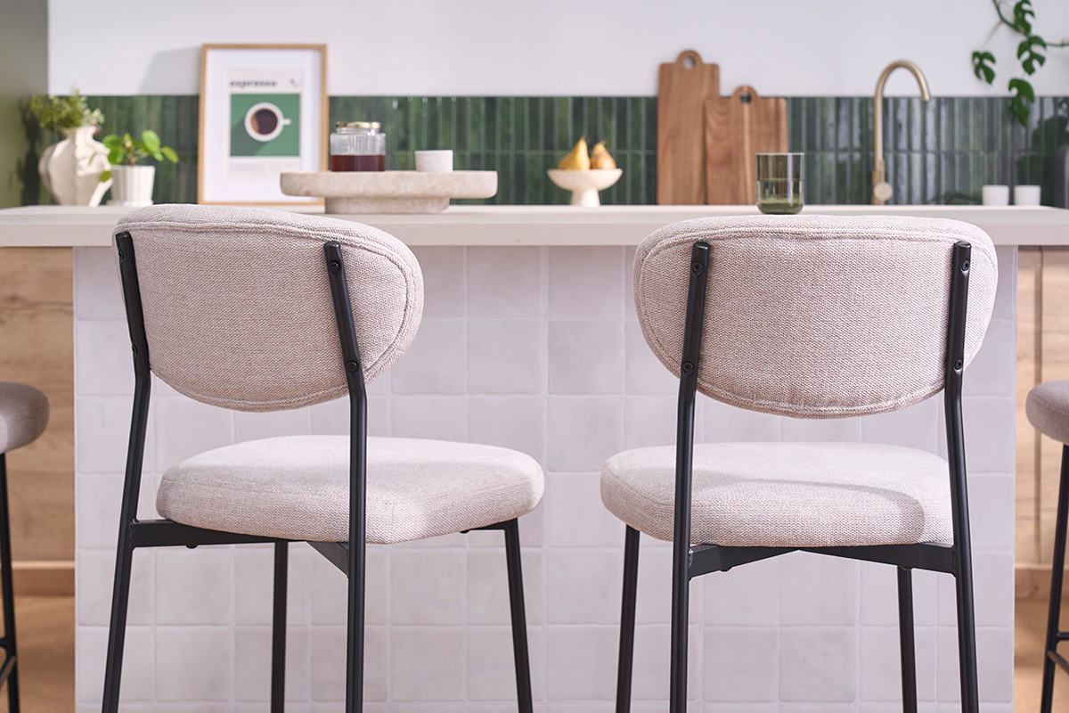 Taburetes de bar fijos de terciopelo texturizado beige de 65 cm de altura (juego de 2) BREKA