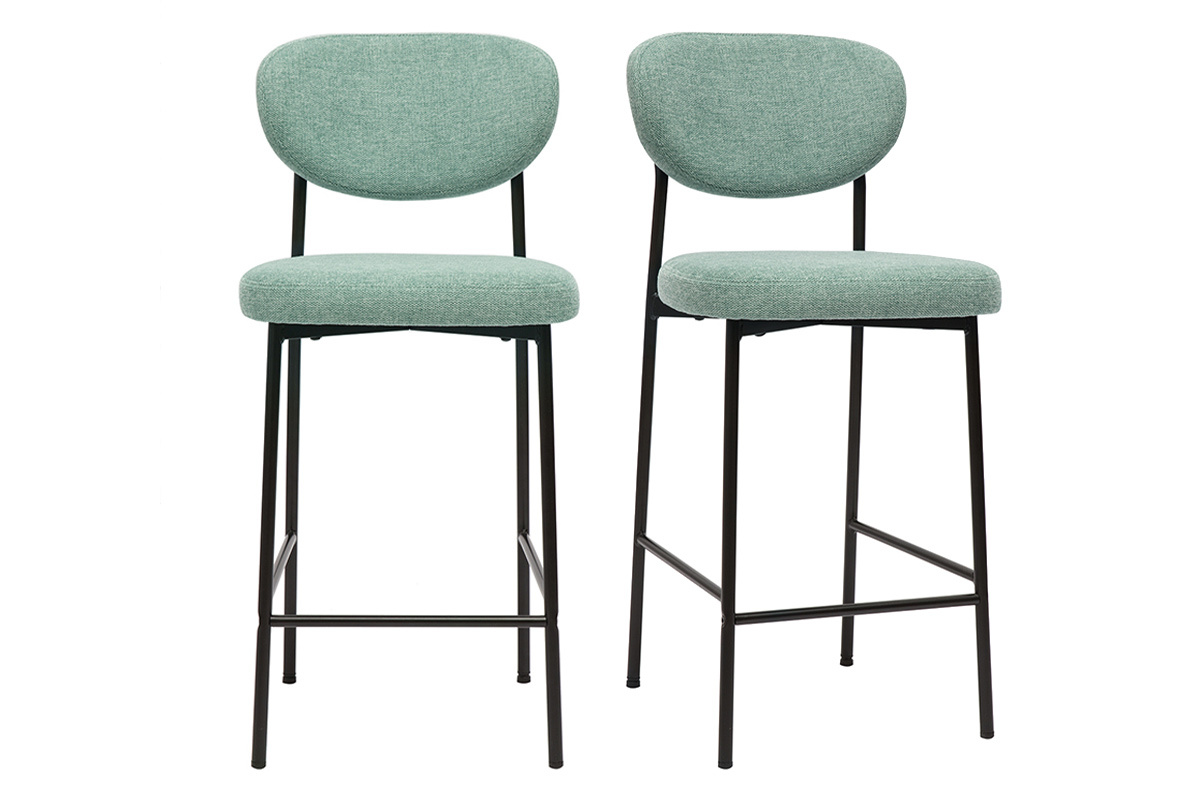 Taburetes de bar fijos de terciopelo texturizado celadn H65 cm (juego de 2) BREKA