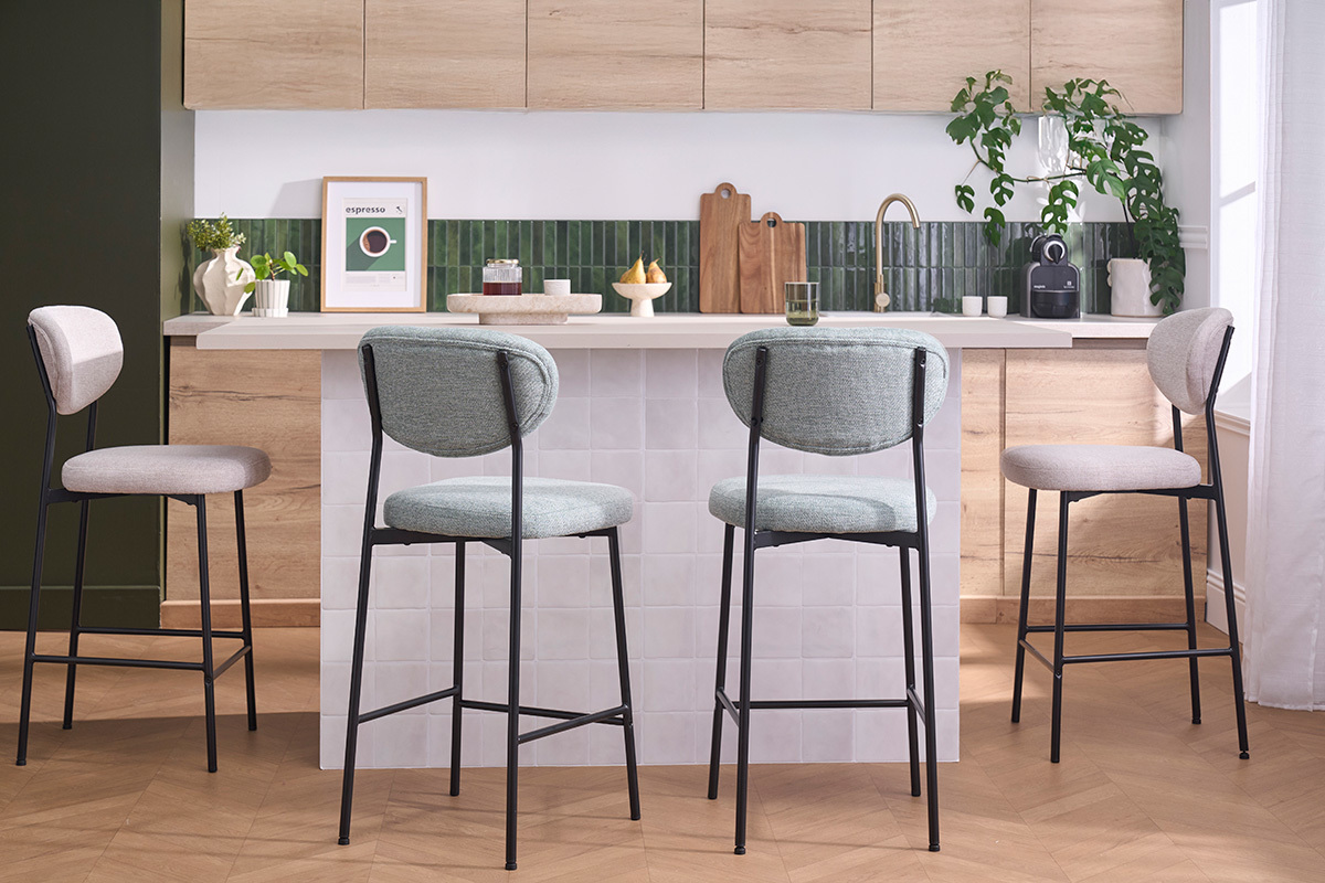 Taburetes de bar fijos de terciopelo texturizado celad�n H65 cm (juego de 2) BREKA