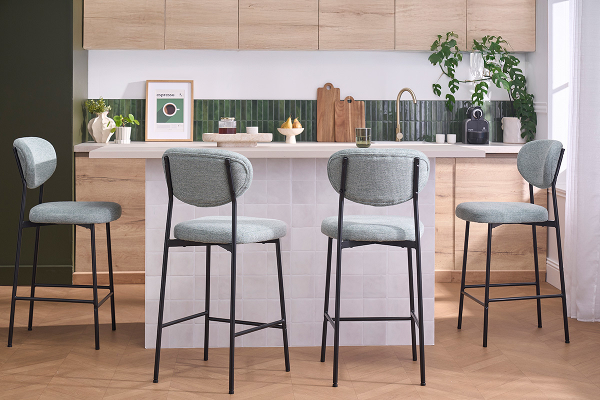 Taburetes de bar fijos de terciopelo texturizado celad�n H65 cm (juego de 2) BREKA