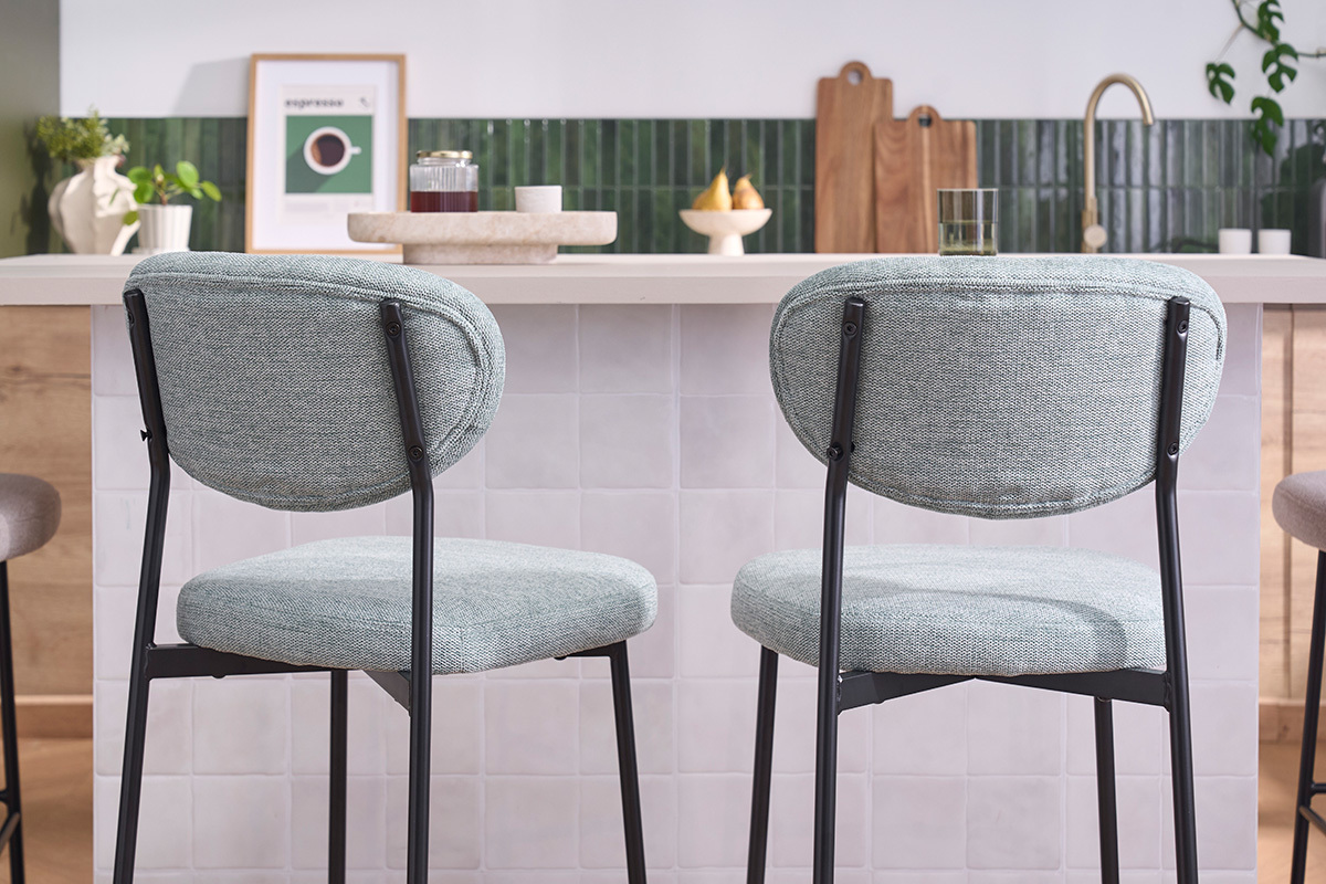 Taburetes de bar fijos de terciopelo texturizado celad�n H65 cm (juego de 2) BREKA