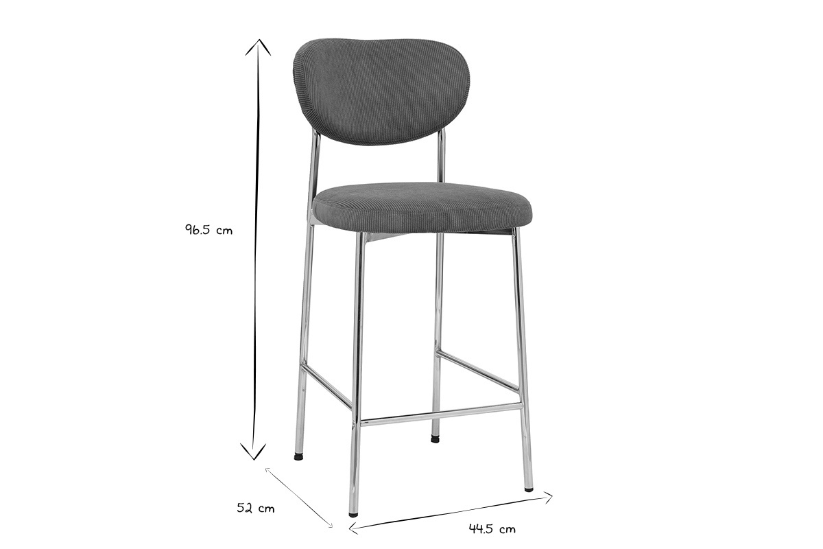 Dimensiones del taburete de bar fijo BREKA en negro y blanco: H96.5 cm, P52 cm, L44.5 cm
