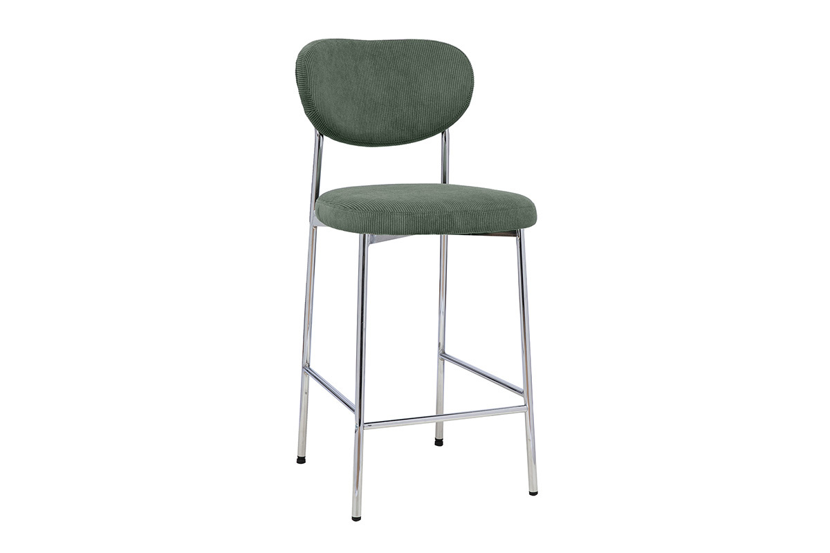 Taburete de bar fijo en tela de terciopelo de canal� verde caqui, dise�o moderno, altura H65 cm