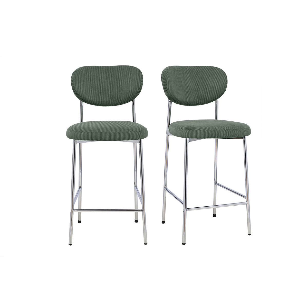 Taburetes de bar fijos en tejido de terciopelo acanalado verde caqui H65 cm (lote de 2) BREKA