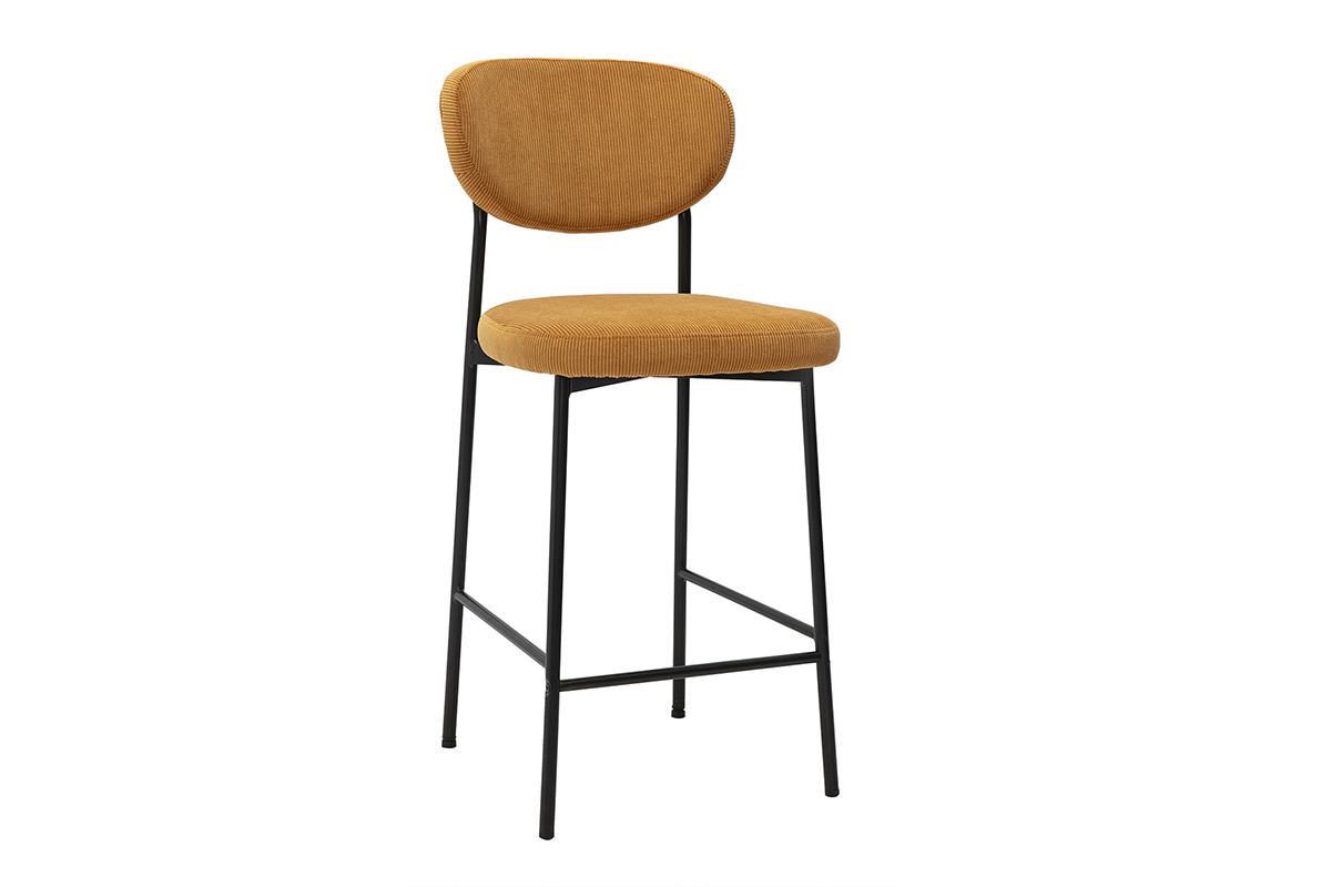 Taburetes de bar fijos en tela de terciopelo de pana amarillo curry H65 cm (juego de 2) BREKA