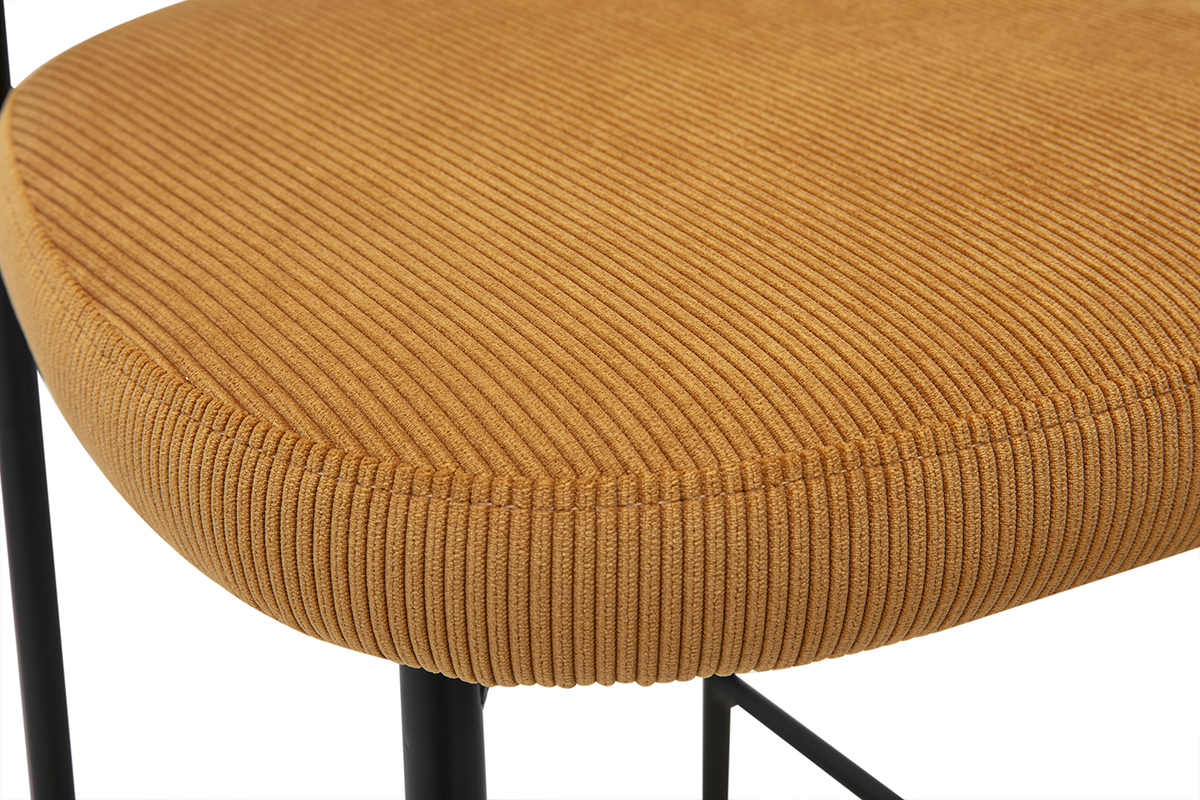 Taburetes de bar fijos en tela de terciopelo de pana amarillo curry H65 cm (juego de 2) BREKA