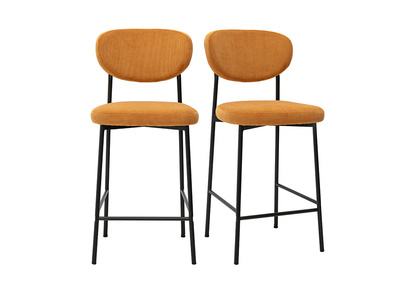 Taburetes de bar fijos en tela de terciopelo de pana amarillo curry H65 cm (juego de 2) BREKA