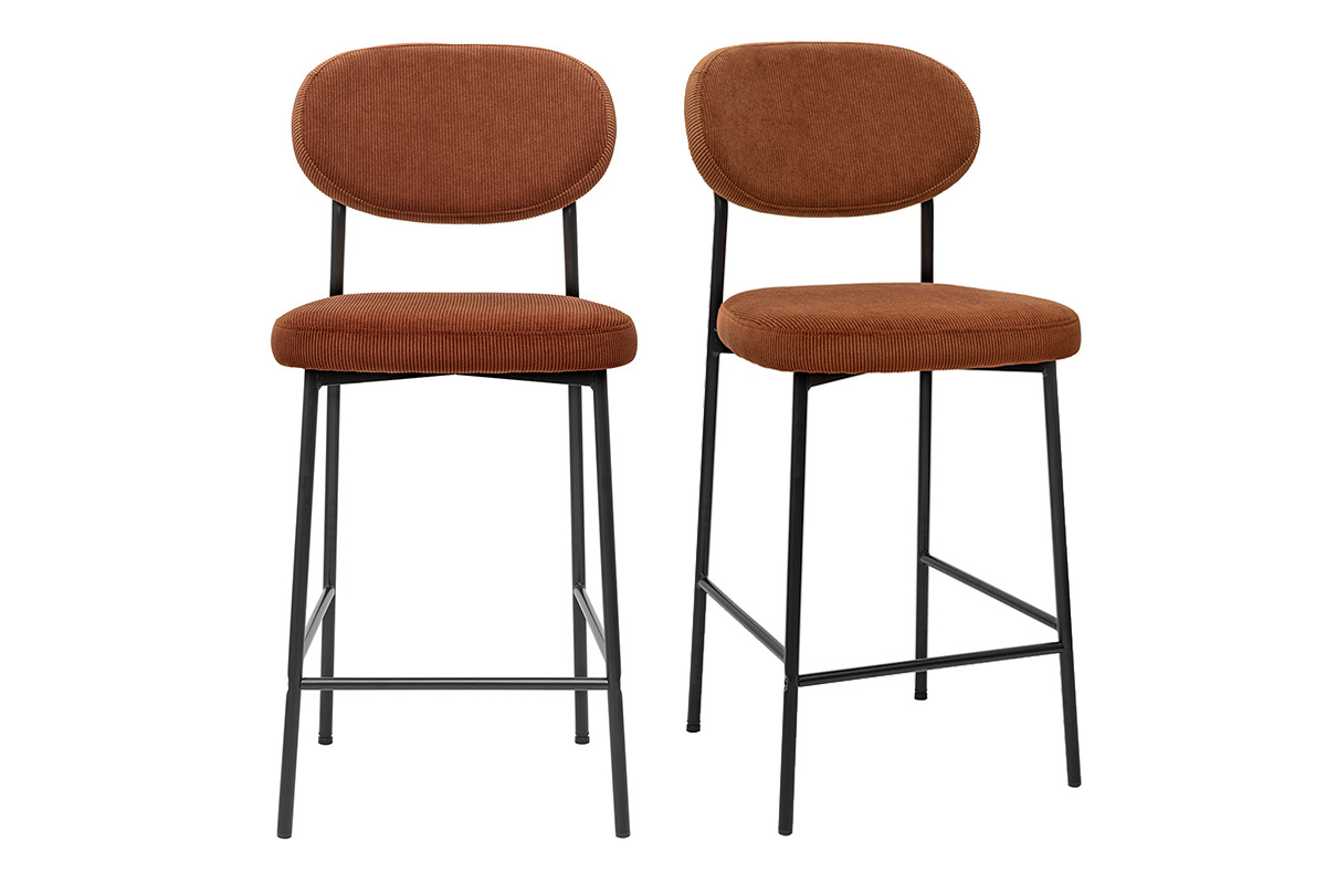 Taburetes de bar fijos en tela terciopelo de pana tierra quemada H65 cm (lote de 2) BREKA