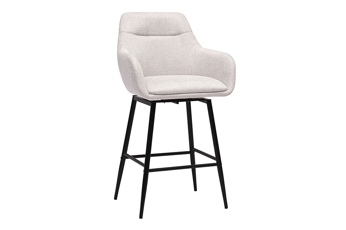 Taburete de bar de terciopelo beige y metal negro, ngulo 3/4.
