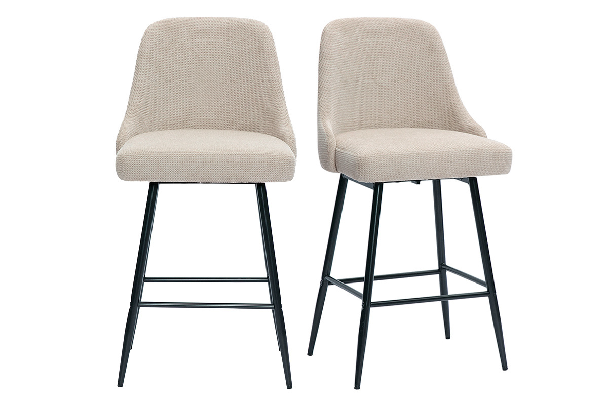 Taburetes de bar giratorios 360 en tela efecto terciopelo texturizado beige y metal H66 cm (lote de 2) HASTA
