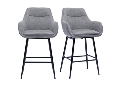 Taburetes de bar giratorios 360° en tela efecto terciopelo texturizado gris y metal H65.5 cm (paquete de 2) ALESS