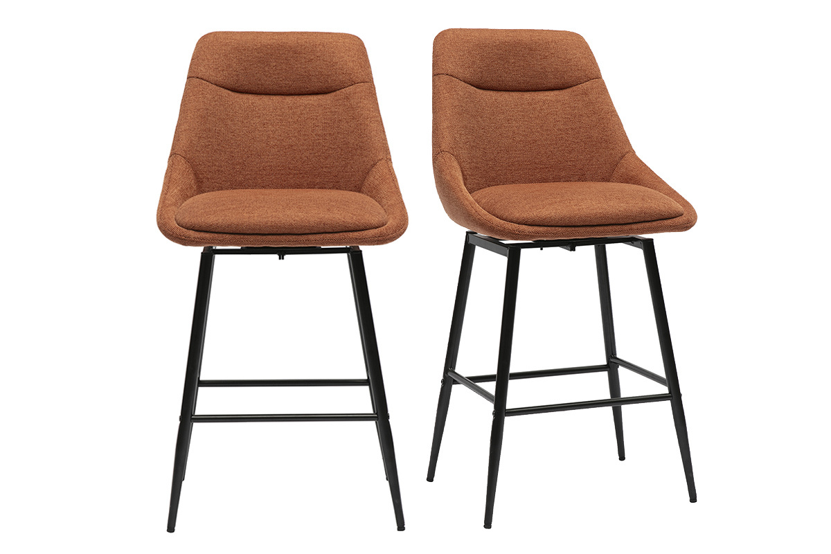 Taburetes de bar giratorios 360 en tela efecto terciopelo texturizado marrn quemado y metal H66 cm (juego de 2) ALESS
