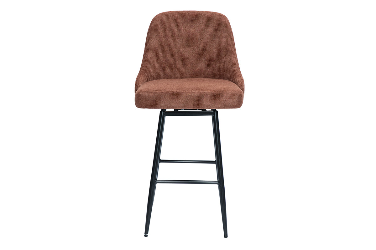 Taburetes de bar giratorios 360 en tela efecto terciopelo texturizado tierra quemada y metal H66 cm (juego de 2) HASTA