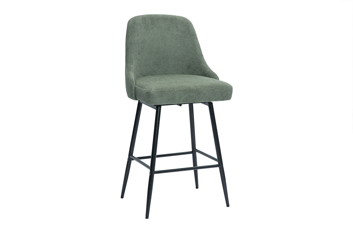 Taburetes de bar giratorios 360 en tela efecto terciopelo texturizado verde caqui y metal H66 cm (lote de 2) HASTA