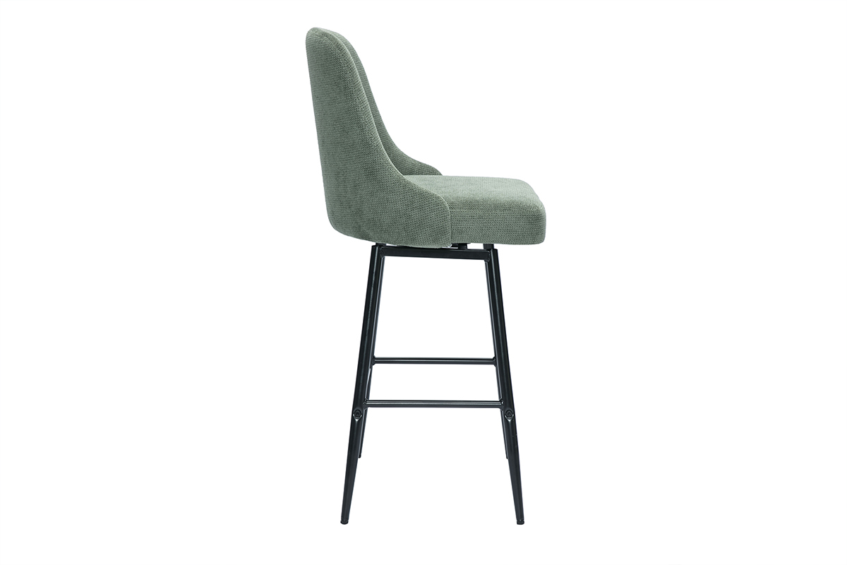 Taburetes de bar giratorios 360 en tela efecto terciopelo texturizado verde caqui y metal H66 cm (lote de 2) HASTA