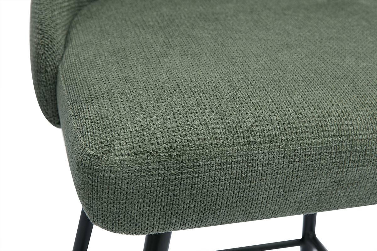 Taburetes de bar giratorios 360 en tela efecto terciopelo texturizado verde caqui y metal H66 cm (lote de 2) HASTA