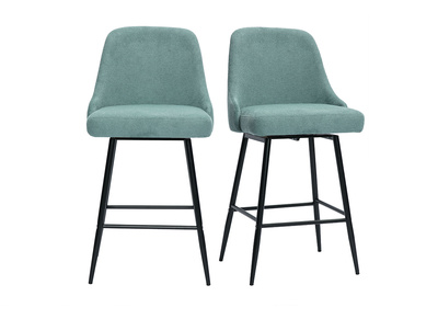 Taburetes de bar giratorios 360° en tela efecto terciopelo texturizado verde celadón y metal H66 cm (juego de 2) HASTA