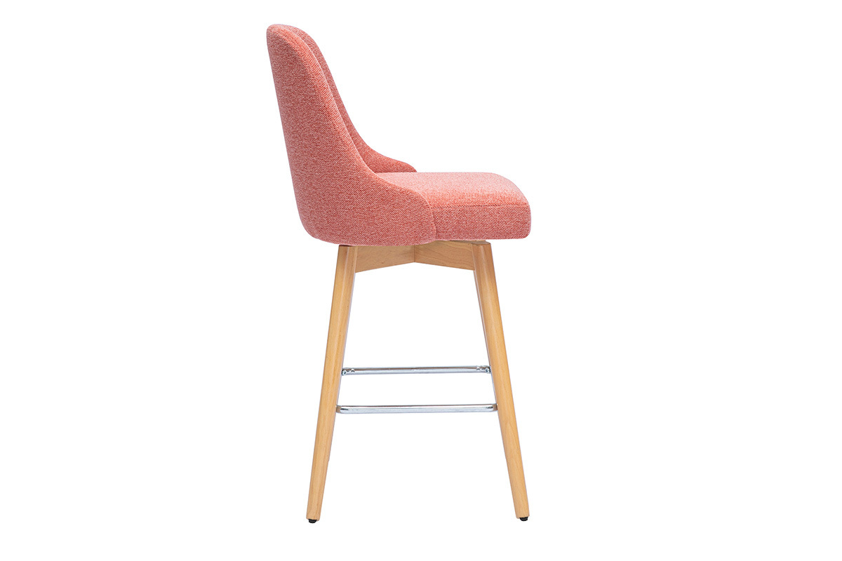 Taburetes de bar giratorios 360 escandinavos en tela de terciopelo texturizado terracota y madera de haya maciza H65 cm (juego de 2) HASTA