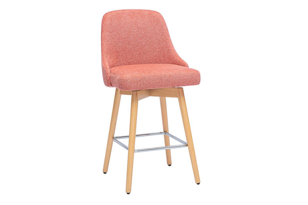 Taburetes de bar giratorios 360 escandinavos en tela de terciopelo texturizado terracota y madera de haya maciza H65 cm (juego de 2) HASTA