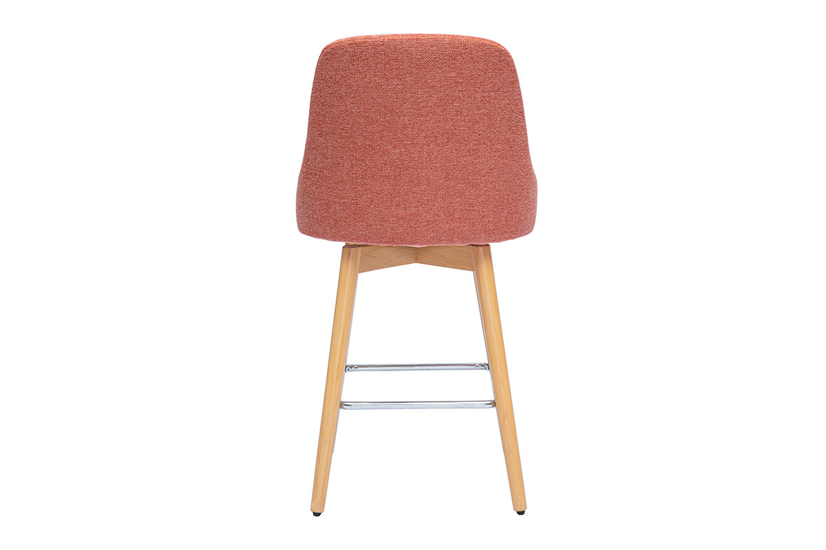 Taburetes de bar giratorios 360 escandinavos en tela de terciopelo texturizado terracota y madera de haya maciza H65 cm (juego de 2) HASTA