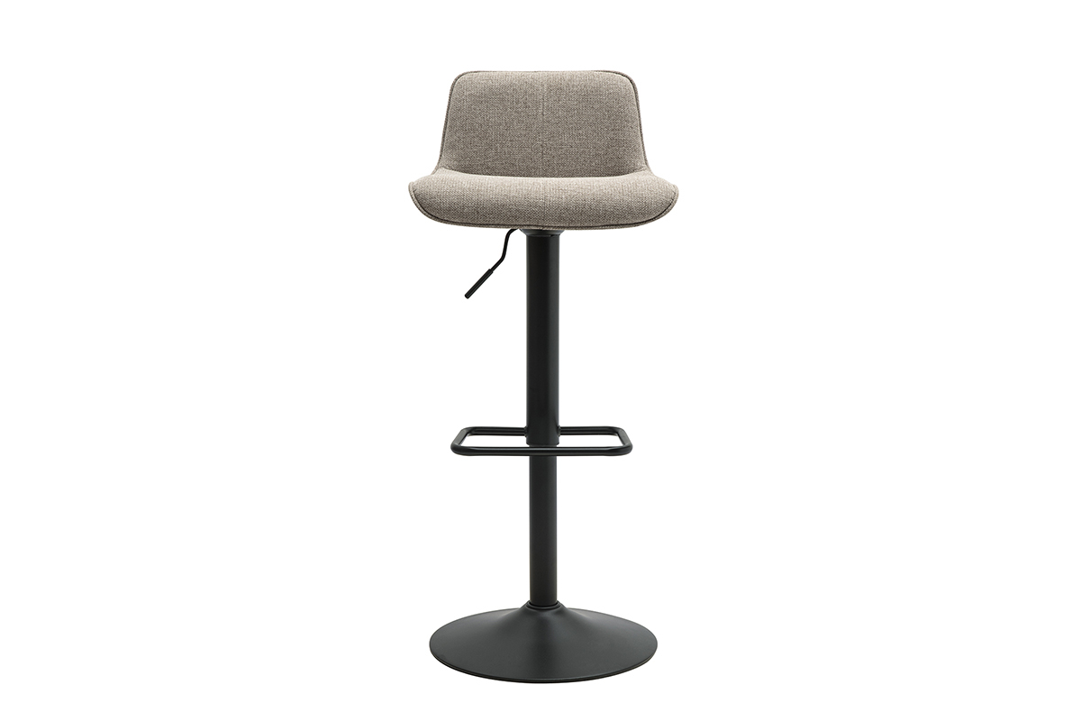 Taburete de bar gris topo con base met�lica negra, vista frontal.