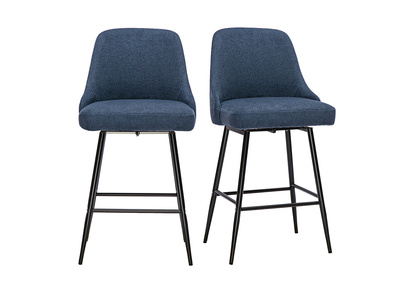 Taburetes de bar giratorios 360&deg; en tejido chenilla azul oscuro y metal H66 cm (lote de 2) HASTA