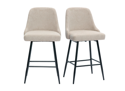 Taburetes de bar giratorios 360&deg; en tejido chenilla beige y metal H66 cm (lote de 2) HASTA