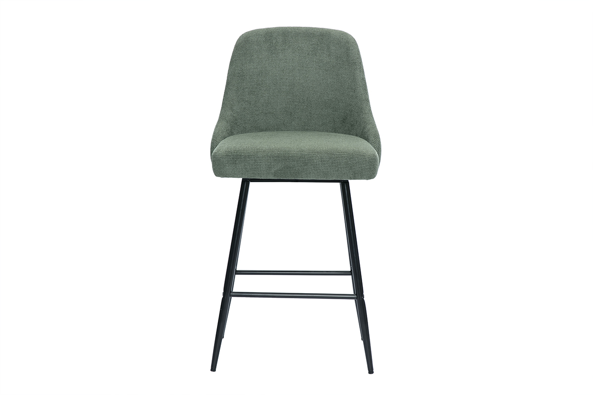 Taburetes de bar giratorios 360� en tejido chenilla verde caqui y metal H66 cm (juego de 2) HASTA