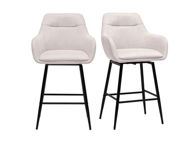 Taburetes de bar giratorios 360&deg; en tela efecto terciopelo texturado beige y metal H65.5 cm (lote de 2) ALESS