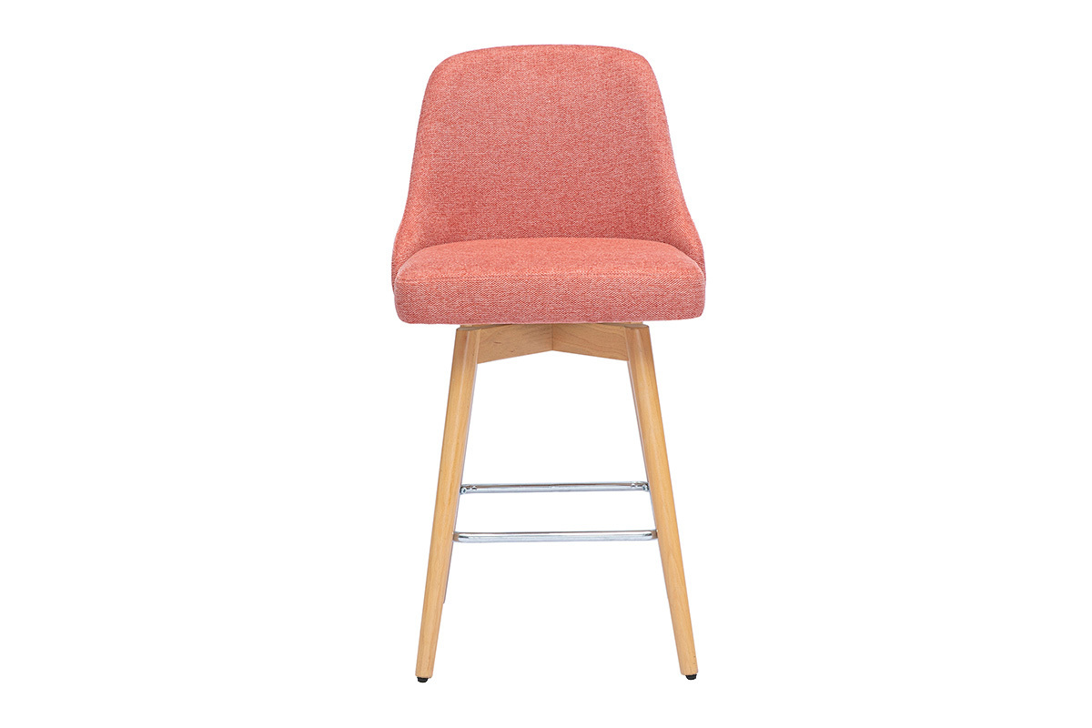 Taburete de bar escandinavo terracota con patas de haya, vista frontal.