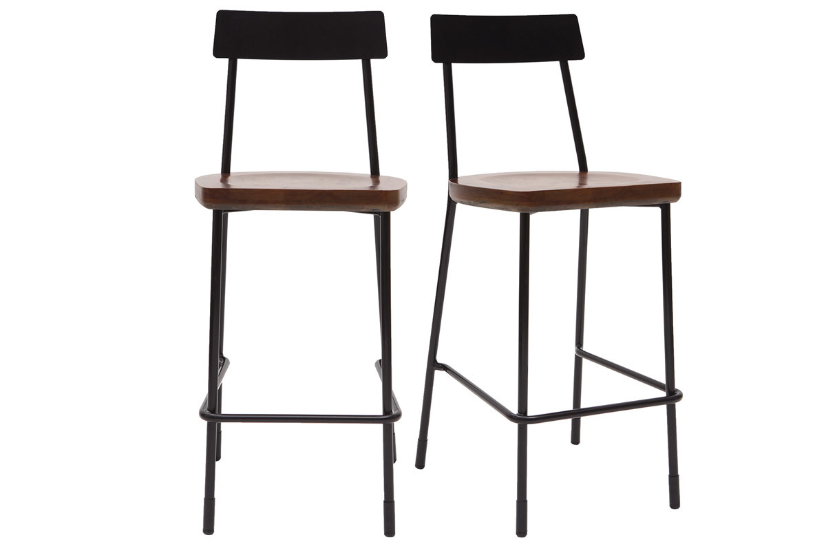 Taburetes de bar industriales metal y madera negra 65 cm (lote de 2) OUDIN