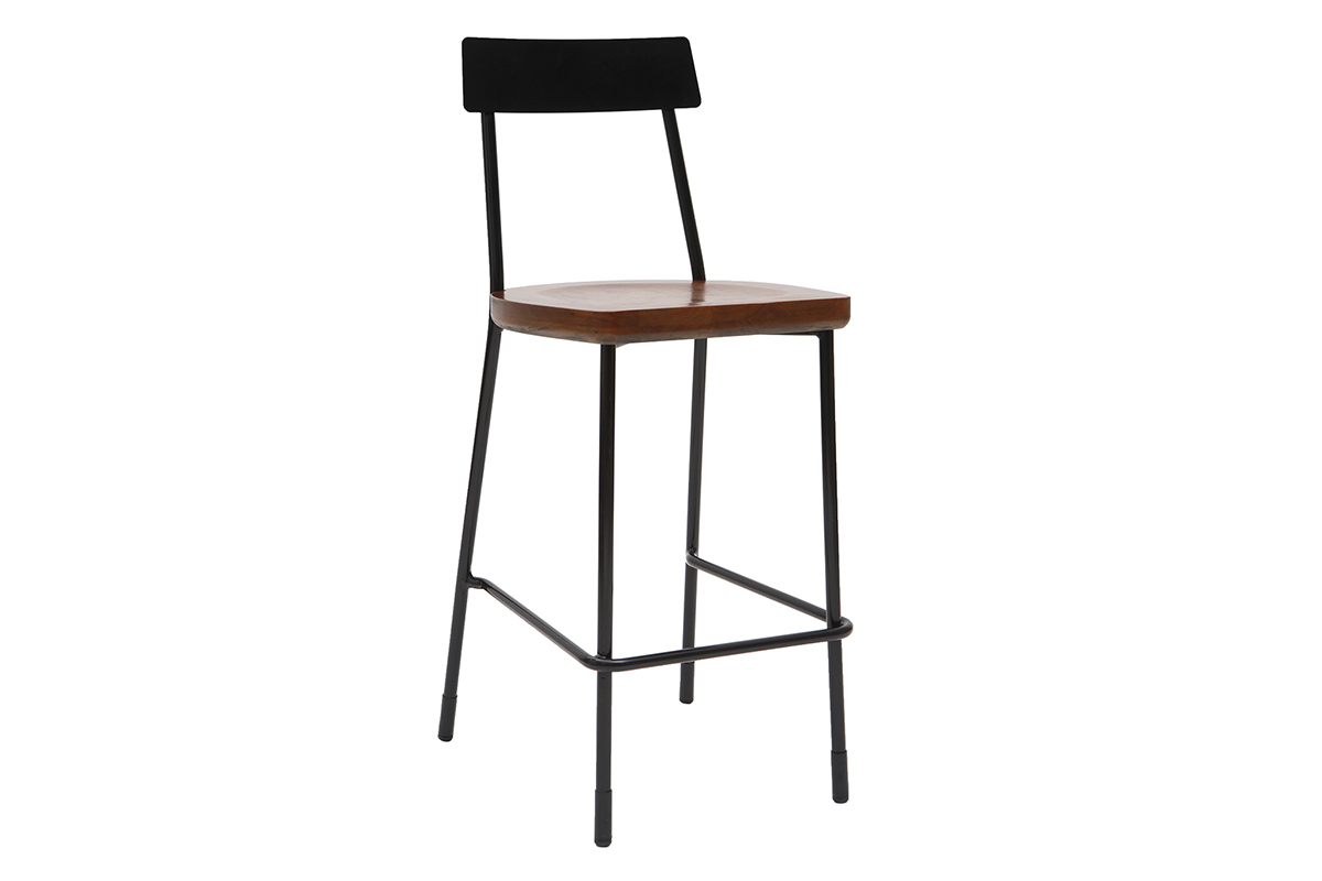 Taburetes de bar industriales metal y madera negra 65 cm (lote de 2) OUDIN