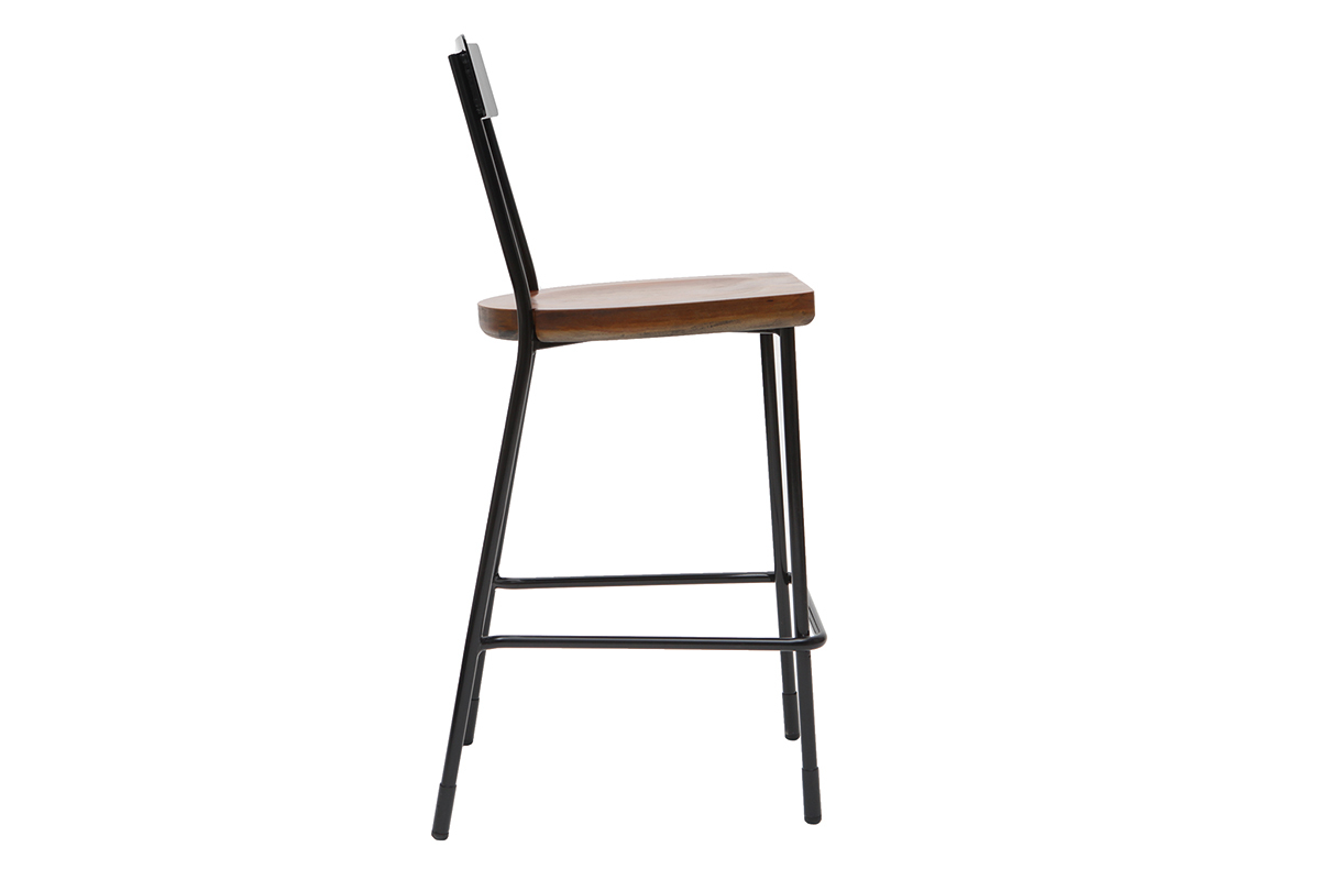 Taburetes de bar industriales metal y madera negra 65 cm (lote de 2) OUDIN