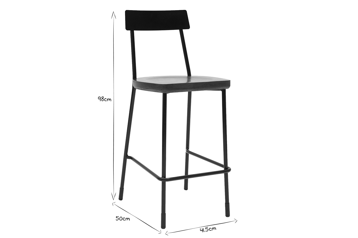 Taburetes de bar industriales metal y madera negra 65 cm (lote de 2) OUDIN