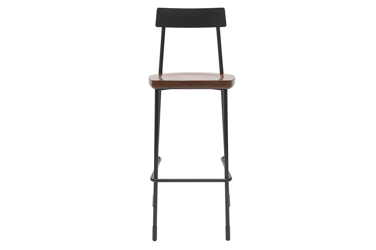 Taburetes de bar industriales metal y madera negra 75 cm (lote de 2) OUDIN