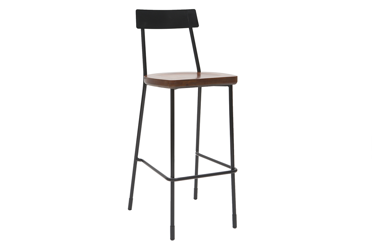 Taburetes de bar industriales metal y madera negra 75 cm (lote de 2) OUDIN