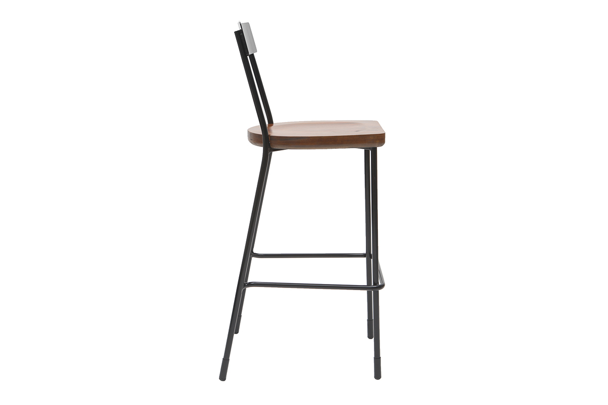 Taburetes de bar industriales metal y madera negra 75 cm (lote de 2) OUDIN