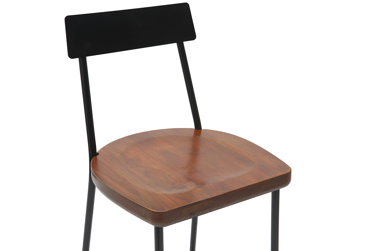 Taburetes de bar industriales metal y madera negra 75 cm (lote de 2) OUDIN