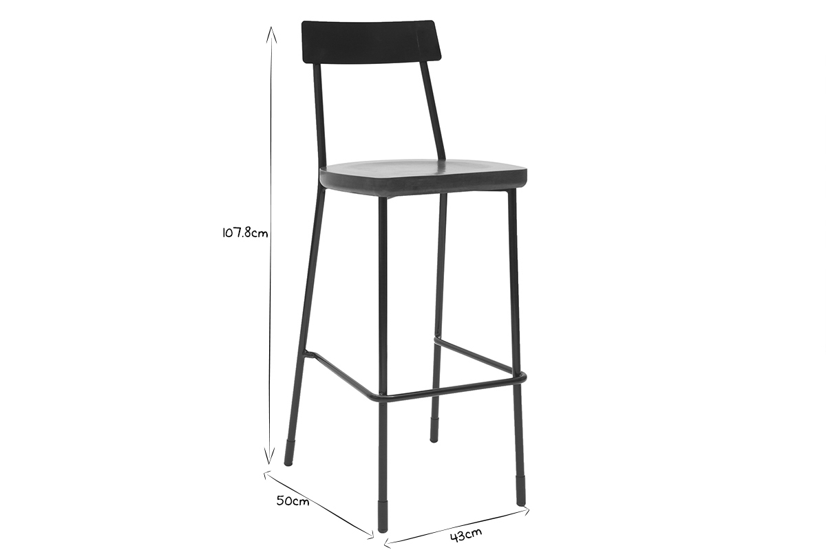 Taburetes de bar industriales metal y madera negra 75 cm (lote de 2) OUDIN