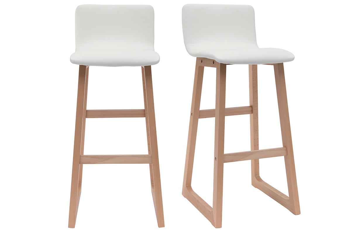 Taburetes de bar madera clara y PU blanco 72cm lote de 2 OSAKA