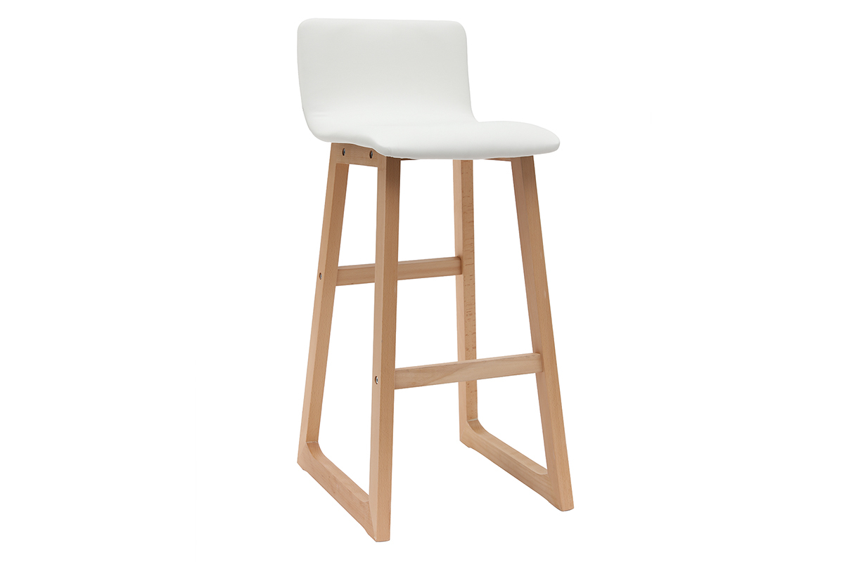 Taburetes de bar madera clara y PU blanco 72cm lote de 2 OSAKA