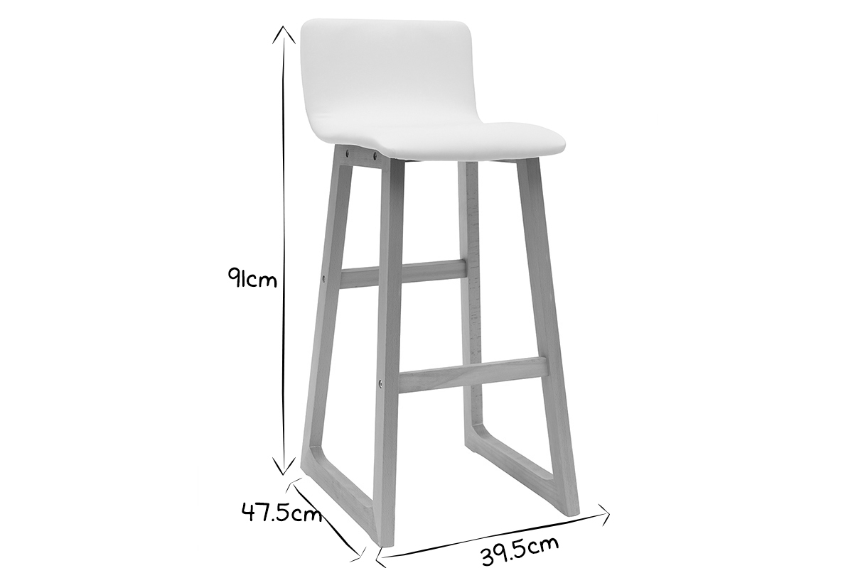 Taburetes de bar madera clara y PU blanco 72cm lote de 2 OSAKA