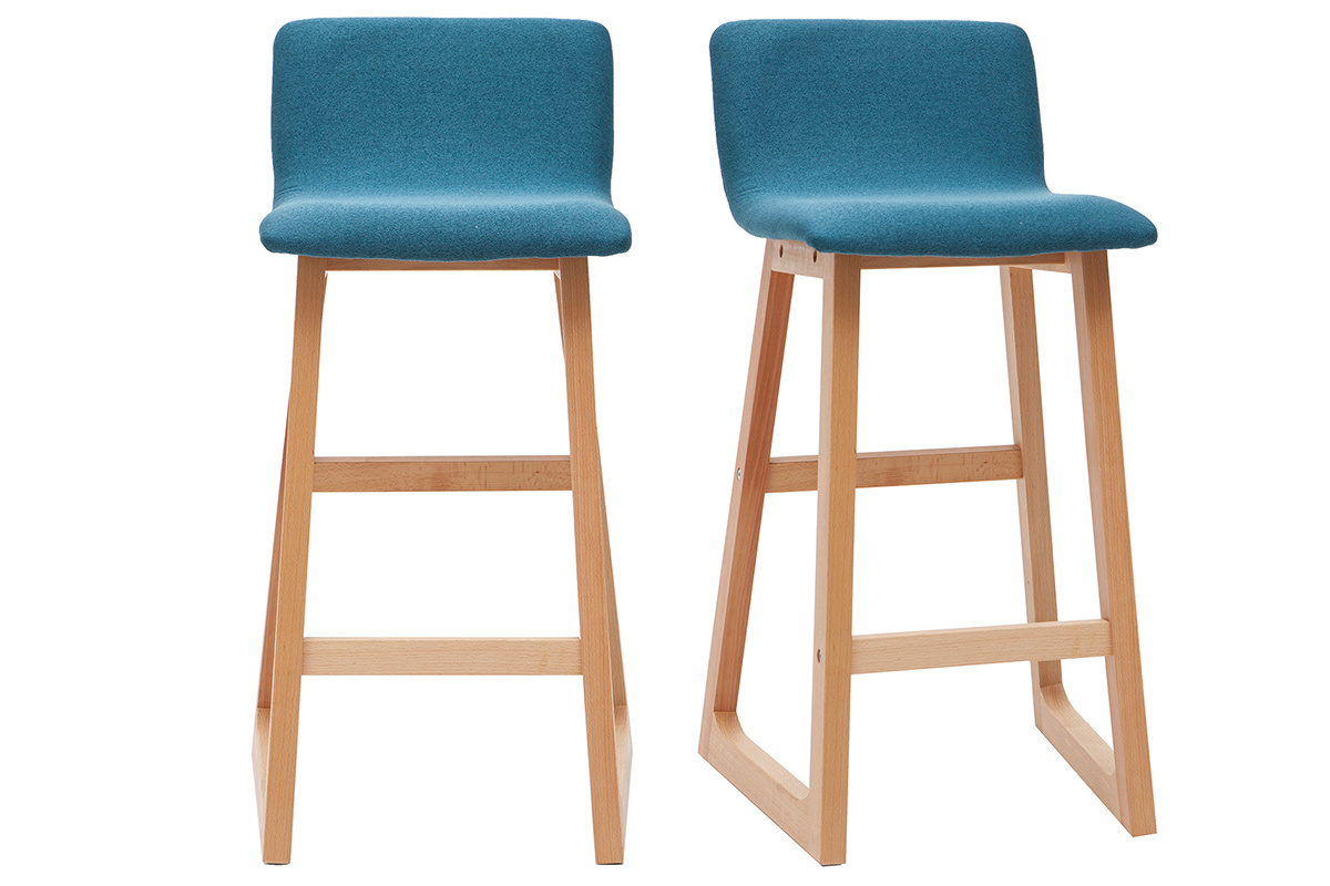 Taburetes de bar madera clara y tejido azul petrleo lote de 2 OSAKA
