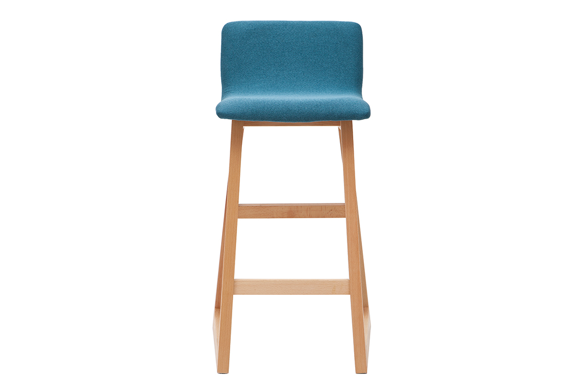 Taburetes de bar madera clara y tejido azul petrleo lote de 2 OSAKA